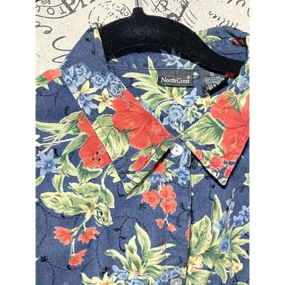 Vintage North Crest Hawaiian Floral Print Button Up Shirt Woman‎ Size XL - Picture 1 of 3